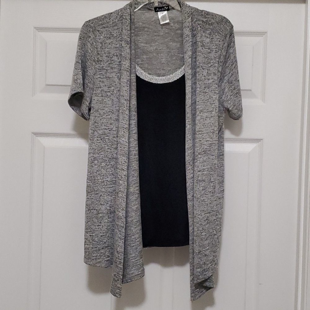 Fig & Blu gray cardigan & black tank top